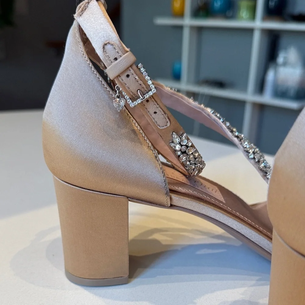Pnina Tornai for Naturalizer Ahava Crystal-Embellished Tan Heels, Size 9.5W